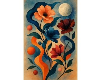 Surreal Botanical Wall Art Print – Vibrant Floral Statement Poster, Digital Download