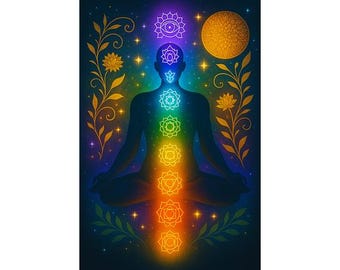 Chakra Wall Art Print – Cosmic Energy Meditation Poster, Zen Decor, Digital Download