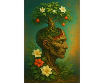 Surreal Wall Art Print – Tree of Thought Botanical Mind, Mystical Nature, Digital Download
