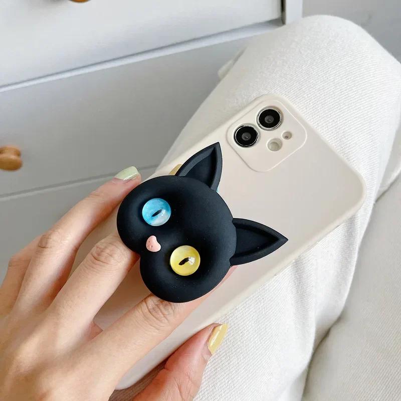 Black Cat Aesthetic PopSocket – Vintage Kaktus Design, Klebender PopGrip Für Handy, Austauschbar