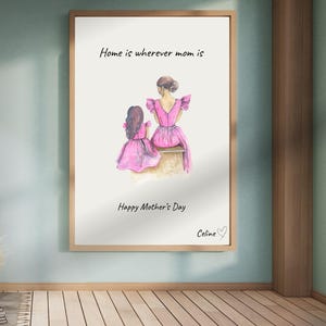 Póster personalizado de madre e hijo | Arte digital personalizado (hijo o hija o ambos) + Sobre imprimible y juego de papel de carta