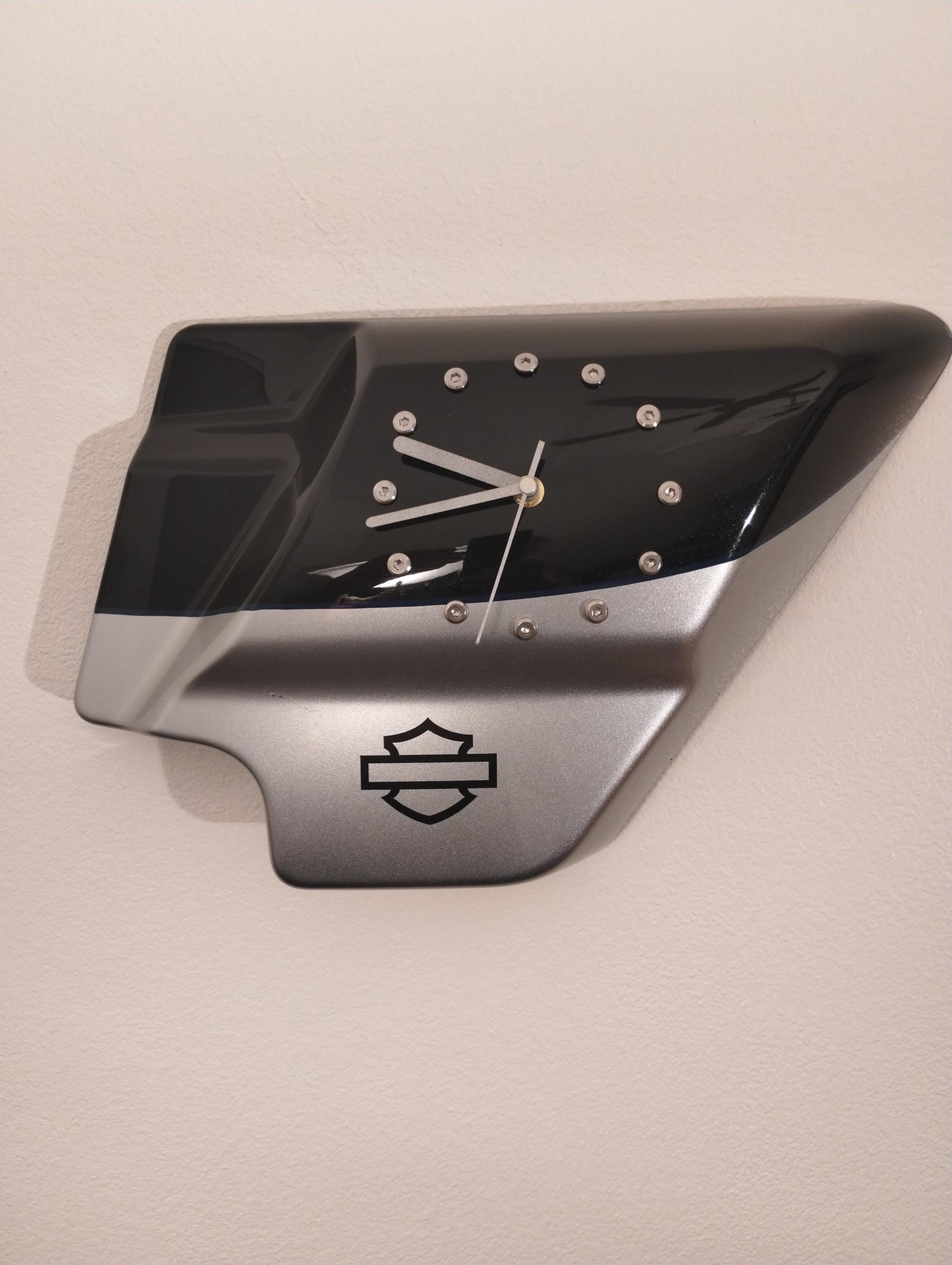 Harley Davidson Clock for man cave, shop, garage, bar, wall. Silent sweep second hand, industrial style hex head numbers.