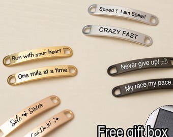 Gepersonaliseerde hardloopschoen Tags: lasergegraveerde roestvrijstalen schoenveterhangers