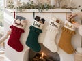 Custom Family Velvet Christmas Stocking: Raised Cord Name and Ruffle Trim