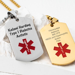 Custom Medical Alert Necklace for Men Women Stainless Steel Engraved Medical ID  Tag Emergency Med Alert Pendant Necklace Life Alert Jewelry