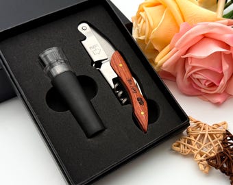 Personalized Wine Opener Gift Set: Engraved Corkscrew, Rosewood Handle