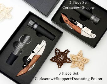 Personalized Wine Opener Gift Set: Engraved Corkscrew, Leather Case, Sommelier Gift