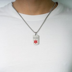 Custom Medical Alert Necklace for Men Stainless Steel Engraved Medical ID Tag Medical Alert Necklace Medical Student Gift Allergy Necklace