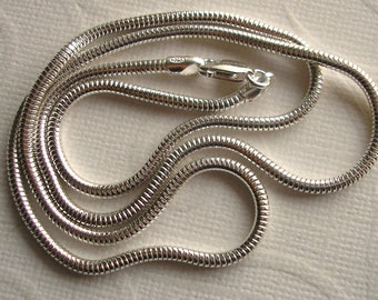 Thick Snake Chain, Sterling Silver, 20" Long, Round,  2.5 mm thick, Made in Italy, Unseamed, Fine Silver Chain Necklace, Unisex Necklace