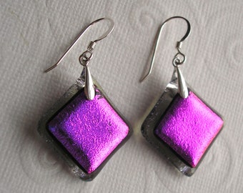 Dichroic Earrings, Choose Your Favorite, Blue Violet,  Purple, Fuchsia, Blue Iridescent, Lightweight, Sterling Silver Ear Hooks, Fused Glass