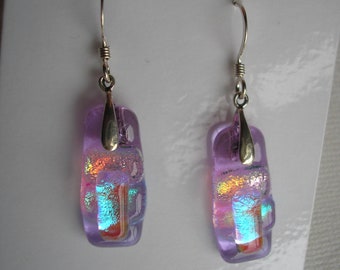 Dichroic Earrings Lavender/Mango/Pink/Aqua, Sterling Silver Wires and Bails, One of A Kind Jewelry, Color Shifting, Fine Silver