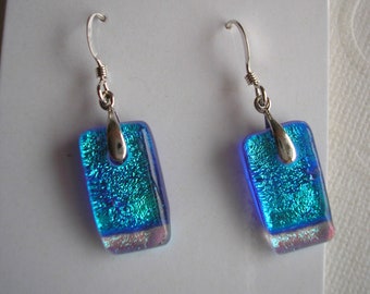 Dichroic Jewelry, Sparkling Turquoise Earrings, Fine Sterling Wires and Bails, Blue Dangles, Special Gift for Her, OOAK Handcrafted, Dichro