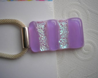 Light Purple Pendant, with Silver Sparkles, Dichroic Fused Glass, OOAK Pick Your Chain/Cord, Putple Necklace, Striped pendant, Statement