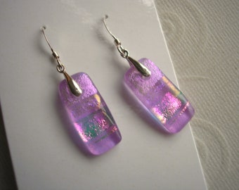 Earrings Fused Glass, Lavender Flash, Fine Silver Jewelry, Dichroic Glass, Iridescent, Boho, Mother's Day, Gift for Her, Purple Dangles