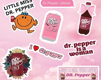 8 Pc Girly Dr. P Sticker Pack High Quality Glossy Funny Pink Girl Dr P Soda Pop Decals For Laptops Mirrors Etc Free Shipping