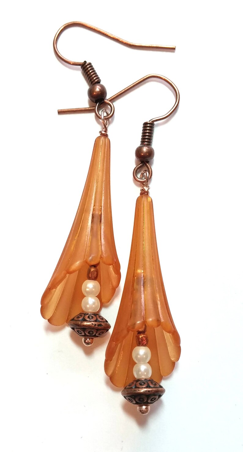 Orange Trumpet Flower Earrings