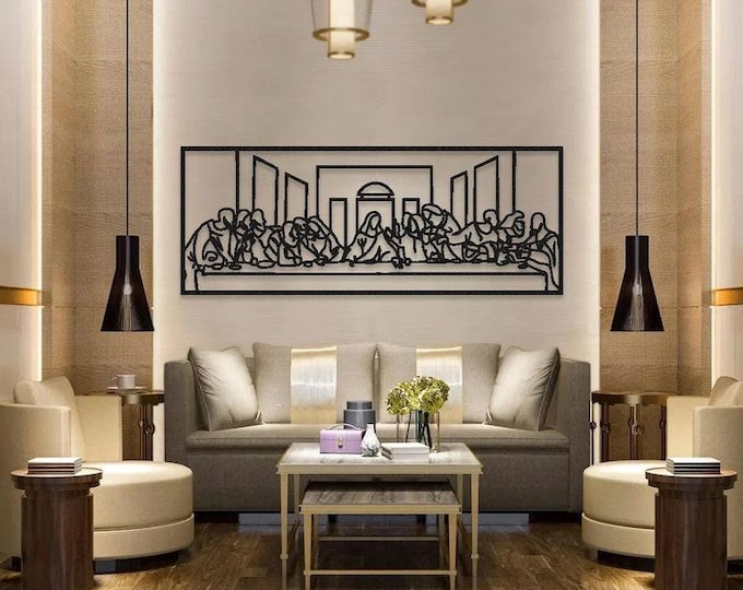 Featured listing image: Jesus Last Supper Metal Wall Art; Christian Home Decor; Da Vinci Line Art Gift