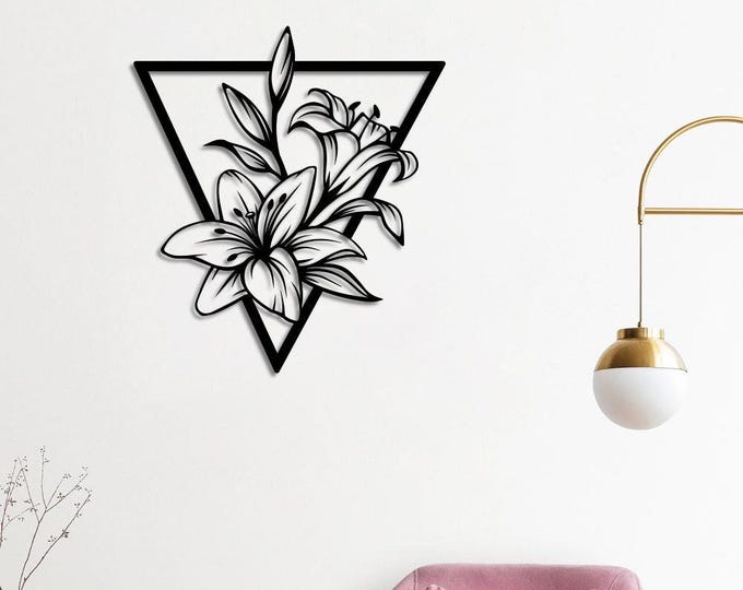 Featured listing image: Lily Metal Wall Decor – Modern Floral Wall Art, Metal Flower Line Art, Elegant Home Accent