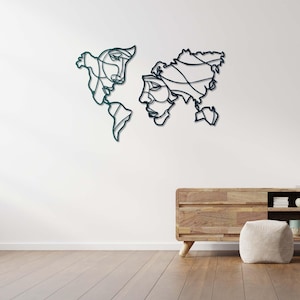 Faces of the World Map; Abstract Steel Wall Art; 3D Human & Earth Design; Modern Decor; 5 Colors; Travel Gift; Handmade