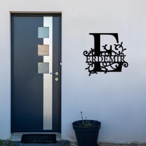 Arte de pared de metal con nombre personalizado; Letrero con inicial; Decoración personalizada para la entrada; Acero de 2 mm; Hecho a mano; Regalo moderno para inauguración de la casa