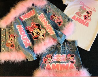 Minnie Denim Set - Minnie Jeans Set - Minnie Birthday Outfit - Minnie Ruffles for Socks (READ DETAILS)