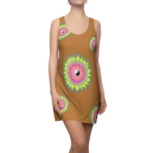 Bohemian Floral Racerback Dress with Yin Yang Design