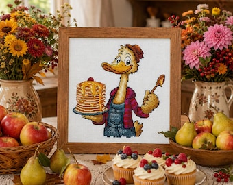 Cross Stitch Pattern Duck with Pancakes PDF
