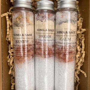 Botanical Bath Salt Gift Set – 3 Ritual Soaks for Relaxation, Glow and Detox – Spa Gift for Her – Natural Self Care Kit – Soma & Sage