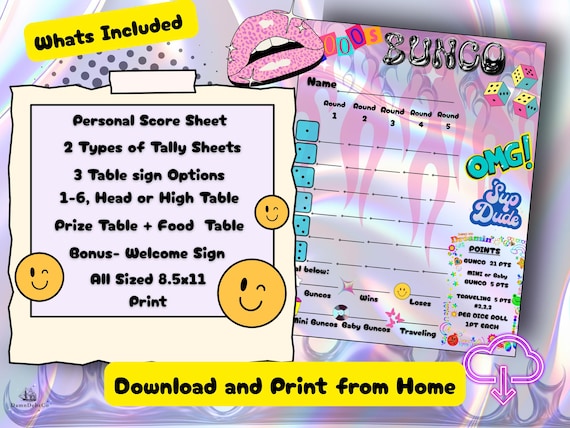 Y2K Bunco Game Night Kit: 2000s Printable Party (Instant Download)