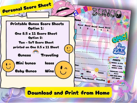 Y2K Bunco Score Sheet: Nostalgic Dice Game Printable (PDF Download)