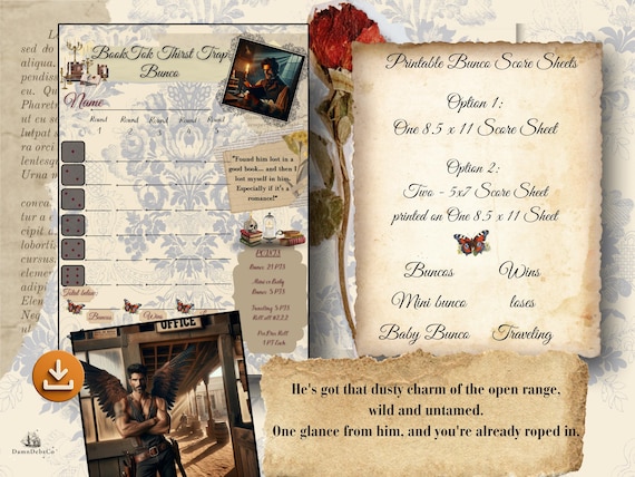 BookTok Bunco Score Sheet: Spicy Romance Novel Party Game (Digital Download)