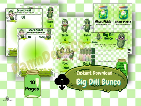 Big Dill Bunco Game Night Kit: Funny Pickle Theme Party Printables (PDF)