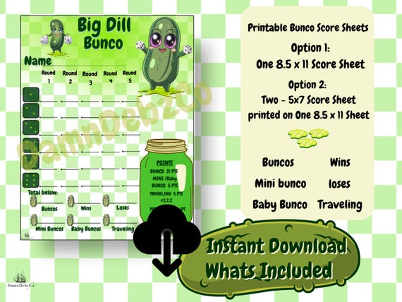 Big Dill Bunco: Funny Pickle Theme Game Night (PDF Download)