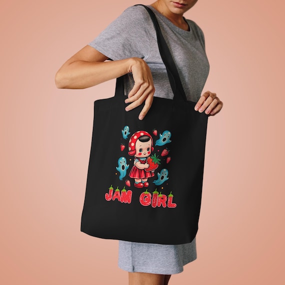 Jam Girl Ghost Cotton Tote Bag: Eco-Friendly Reusable Grocery Bag