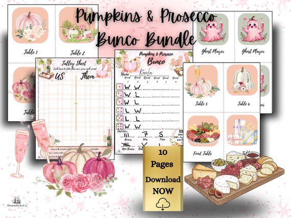 Autumn Bunco Printable | Pink Pumpkin Bunco Party Sheets | Prosecco Girls Night Game | Instant Download