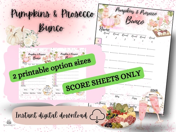 Pumpkins & Prosecco Bunco SCORE CARD ONLY | Fall Bunco | Autumn Ladies Night Game | Instant Download