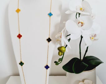Long rose gold gold clover necklace