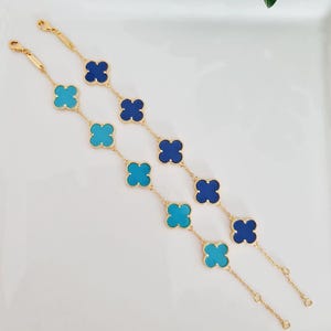 Clover blue turquoise gold bracelet