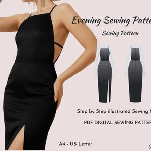 Prom Dress Sewing Pattern| Evening dress pattern| Midi dress pattern| Bridesmaid dress pattern| Wedding dress pattern| Slit dress|