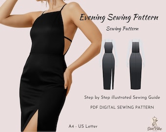 Prom Dress Sewing Pattern| Evening dress pattern| Midi dress pattern| Bridesmaid dress pattern| Wedding dress pattern| Slit dress|