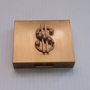 Vintage Gold Rhinestone Jeweled Coin and Money Holder 1960&#39;s era, Vintage money holder- FREE SHIPPING