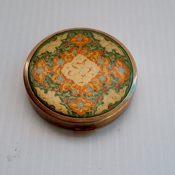 Vintage ladies gold leather powder compact, 1950'… - image 3