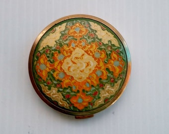 Vintage ladies gold leather powder compact, 1950's or 1960's era ladies compact, Cosmetics - FREE SHIPPING