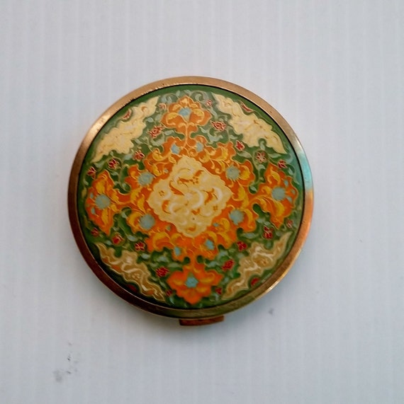 Vintage ladies gold leather powder compact, 1950'… - image 1