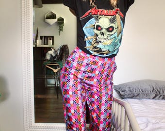 Pantalones de algodón a cuadros para mujer, hechos a medida, con bragueta con cremallera y espalda elástica