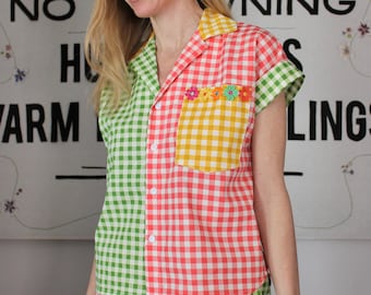 Conjunto de salón a juego con estampado de cuadros vichy mixtos
