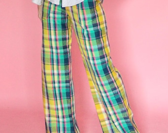 Pantalones a cuadros para mujer en algodón teñido en hilo suave y cepillado en verde vivo