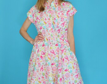 Vestido camisero para picnic en un club de playa, estilo Foodcore