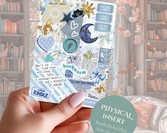 Miękka, niebieska, starodawny wkład książkowy | Kindle, Kobo, Boox Go i iPad Mini | Przytulny, stary, duszny kolaż