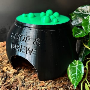 Witch Cauldron Humid Hide for Reptiles - Halloween Terrarium Decor with Shedding Support